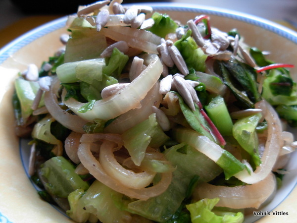 Warm onion and olive salad