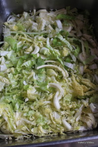 Shredded cabbage in sink